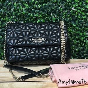 Kate Spade Quilted Clover Black Leather Crossbody Bag #9